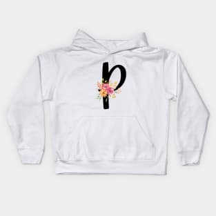 Letter P With Watercolor Floral Wreath Kids Hoodie